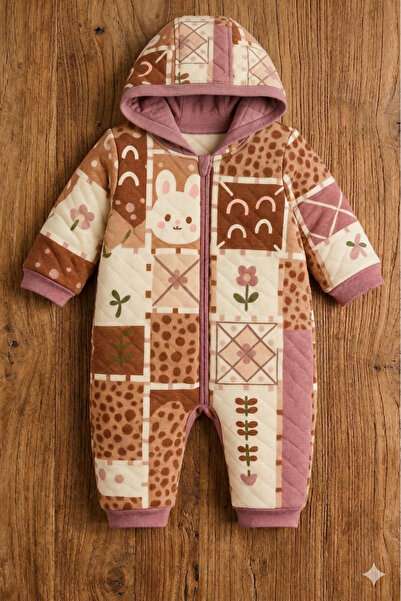 Nimini Kids Colorful Comfortable Hooded Detailed Zippered Quilted Floral Prin...