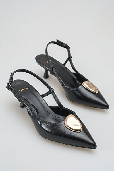 meyra'nın ayakkabıları Women's Buckle Open Back Short Pointed Heeled Shoes Bl...