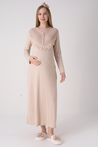 EM&FA TEKSTİL Maternity Lace Detailed Single Nightgown
