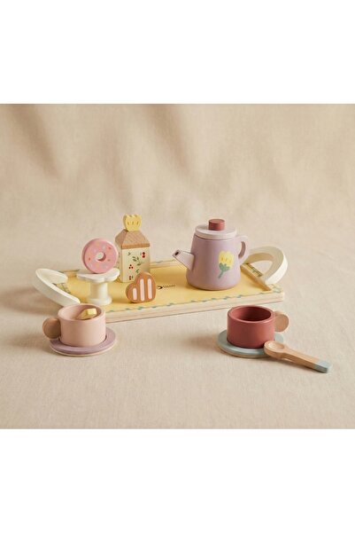 ETERNAL SUNSHINE Ahşap Oyuncak Çay Seti - Tepsili & Pastalı Evcilik Oyunu (14...
