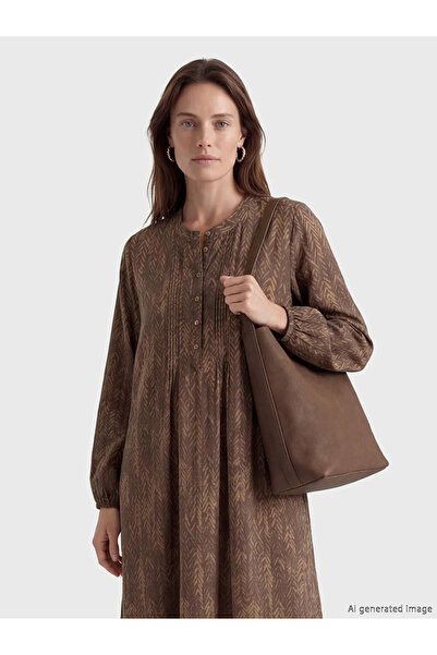 LC Waikiki LCW Grace Καφέ Φόρεμα με Σχέδιο Ρεβέρ