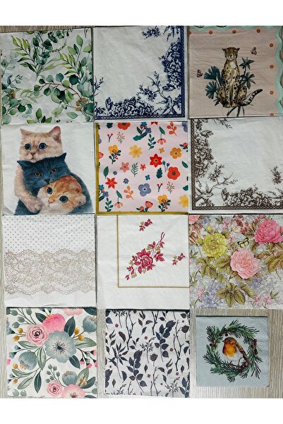 PEÇETE DÜNYASI مناديل ديكوباج للهوايات (12 قطعة تُشحن بشكل فردي)