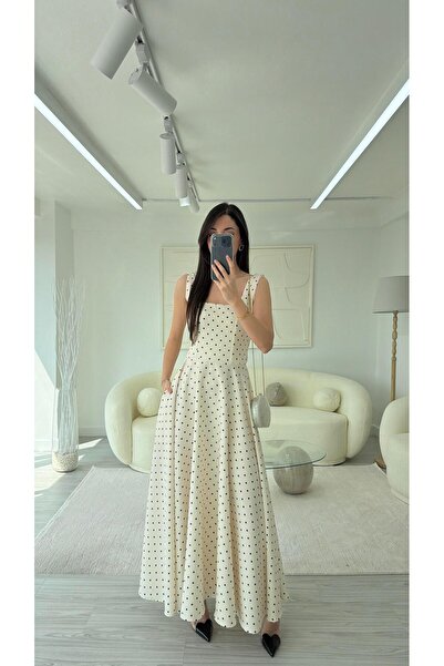 LUUNA STORE Ecru Tie-Dye Detailed Polka Dot Dress