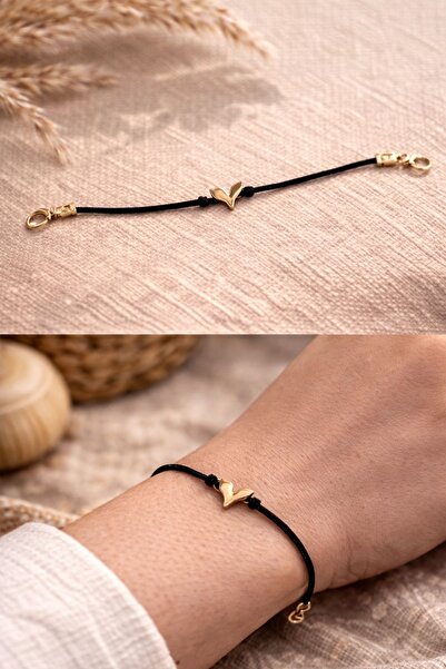 BAKIRCIM STORE Gold Plated Dolphin / Whale Tail Figured Black String Bracelet...