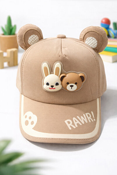 synshop Μπεζ καπέλο κουνελιού με αυτιά αρκουδάκι, προστασία από την υπεριώδη ...
