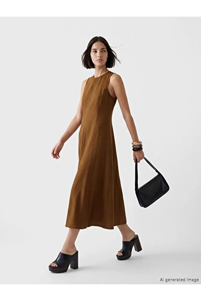 LC Waikiki LCW Vision Κίτρινο Φόρεμα Peplum με λαιμόκοψη ποδηλάτου