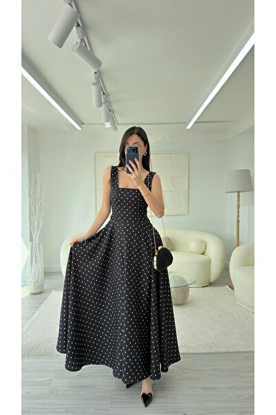 LUUNA STORE Black Dress with Tie-Dye Detail and Polka Dots