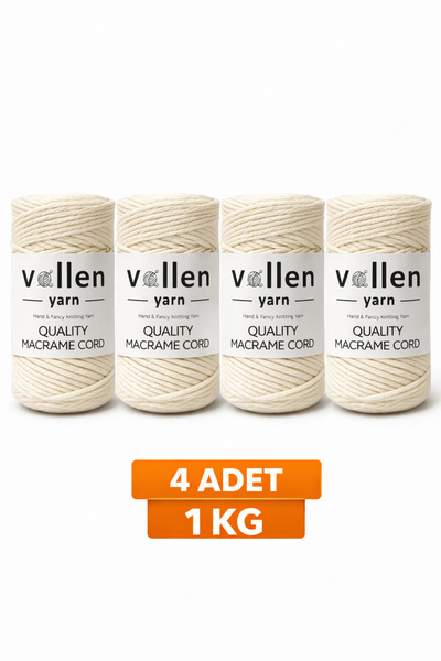 vollen yarn Taranan Makrome İpi 3mm Pamuk Makrame İpi 4’lü 1 KG Set Tarama Uy...