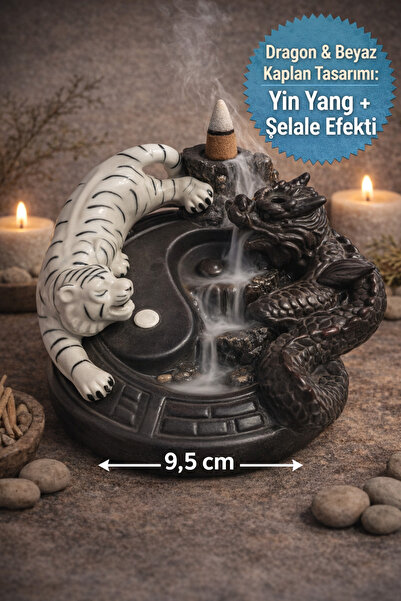 ARUZEN Yin Yang Ejderha Kaplan Tütsülük Şelale Efektli Konik ve Çubuk Tütsü U...
