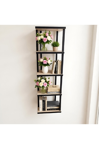 SİMA DİZAYN Modern 5 Bölmeli Köşe Rafı - Dekortif Duvar Rafı - 100 cm Safir Meşe