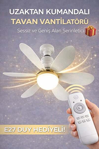 FIDUCIA Uzaktan Kumandalı Tavan Vantilatörü LED Işıklı 3 Renk Modu Sessiz Çal...