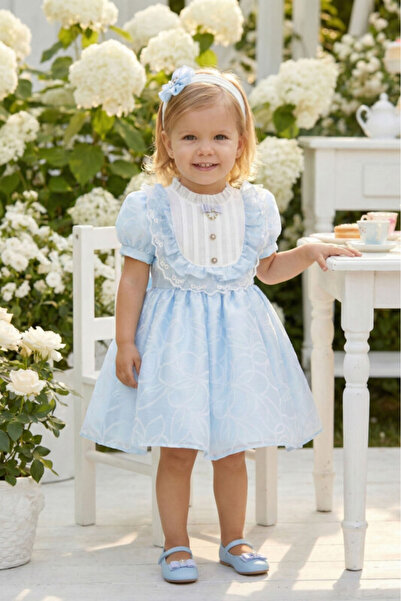 Pamina Blue Baby Bow-Back Dress with Headband 6-24 Months 36445Pr