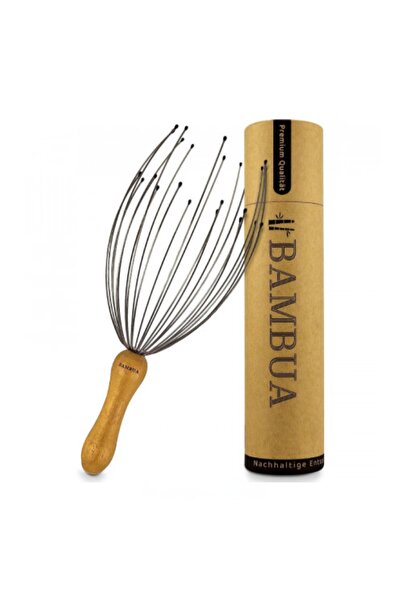 Bambua BAMBUA scalp massager, bamboo/metal, natural/silver, 24 fingers