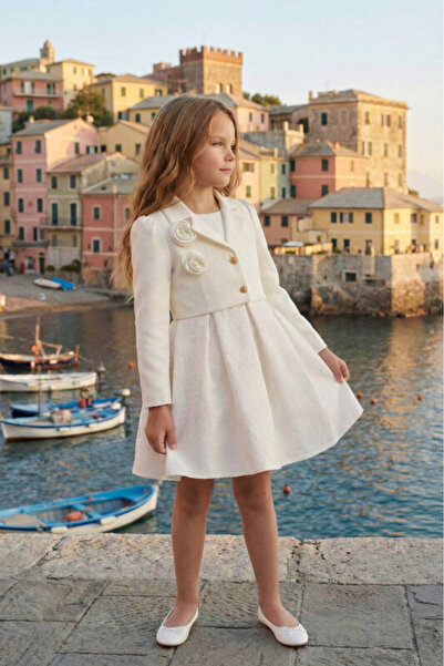 Pamina Ecru Girls Jacquard Dress with Bolero 3-7 AGE 36342PR
