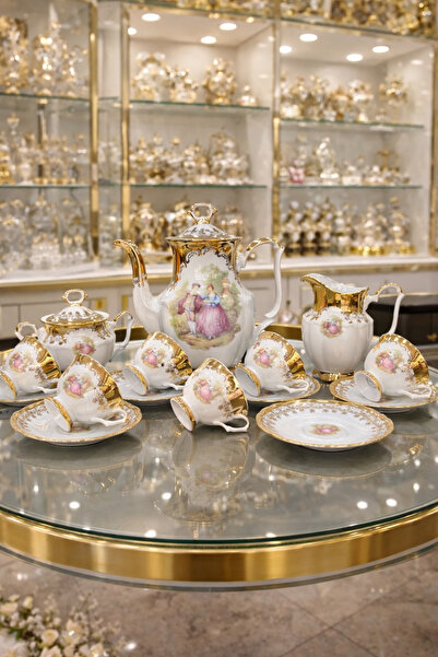 hediye ESTERHOMEDECOR 6 Kişilik 17 parça vitrin içi frangonard kahve fincan t...