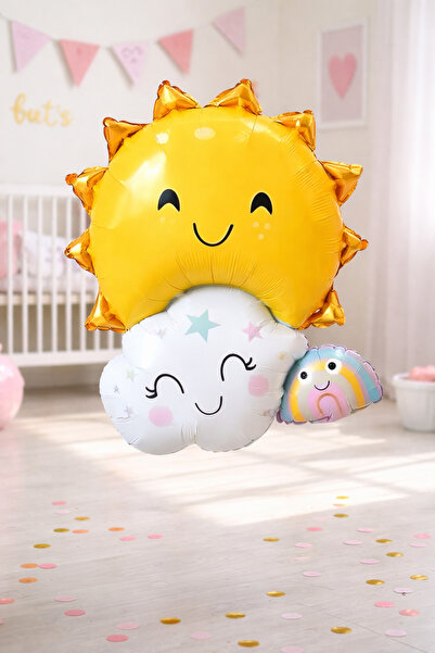 Baloncu Dede بالون من رقائق الألومنيوم على شكل سحابة الشمس قوس قزح مقاس 77 سم...