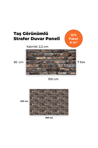 KnB Duvar Panelleri TAS-714 TAŞ GÖRÜNÜMLÜ 3D STRAFOR DUVAR PANELİ (12'Lİ PAKET)