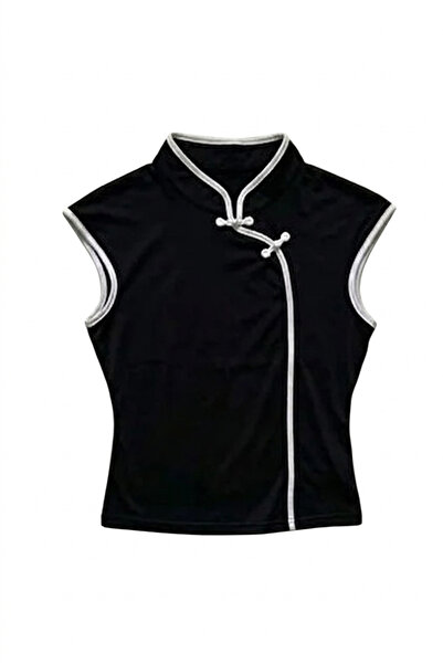 Köstebek Bluză simplă în stil japonez, cu guler mandarin, stil Qipao