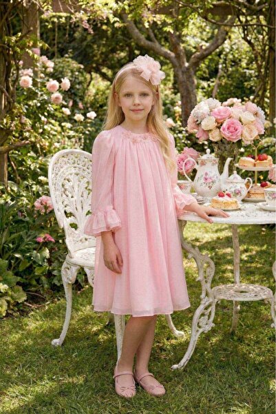 Pamina Powder Chiffon Swing Dress with Pearl Flower Headband 3-7 Years 36411Pr