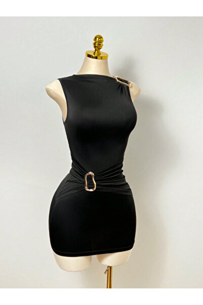 blck & premium Μίνι φόρεμα από ύφασμα Diver με χρυσή λεπτομέρεια αγκράφας, αν...