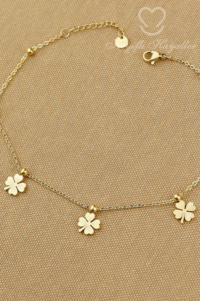 Keyifli Hayaller 316L Steel Anklet - 4-Leaf Clover Chain 316L Steel Anklet 24...