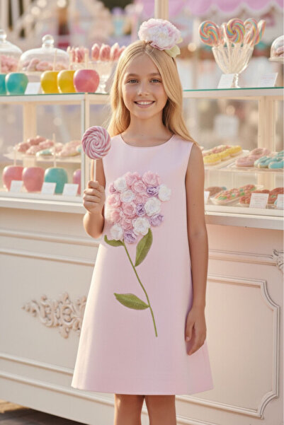 Pamina Powder Girls 3D Floral Bouquet Dress with Headband 3-7 AGE 36098PR