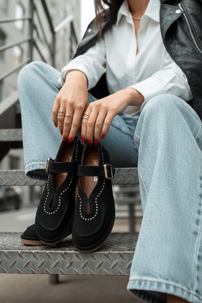 DİVOLYA Pantofi Loafer din piele intoarsa neagra Naty, cu toc de 2 cm, cu var...