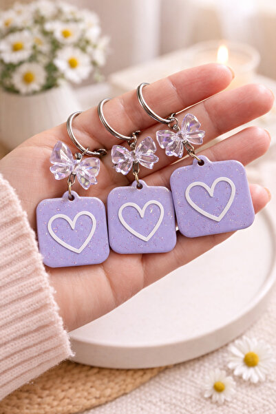florealFlowers Lilac Heart Figured Glittery Nfc Keychain with Butterfly Detai...