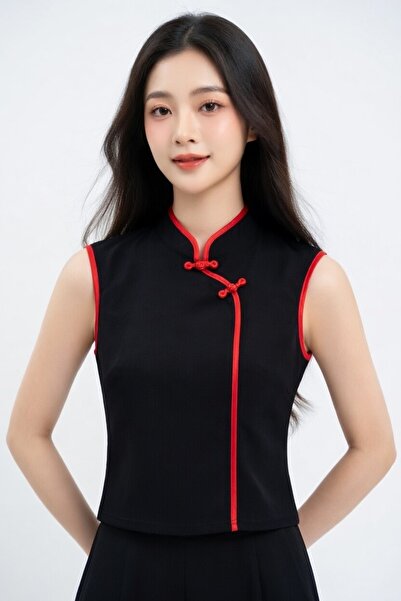 Köstebek Mandarin Collar Qipao Style Mandarin Plain Blouse