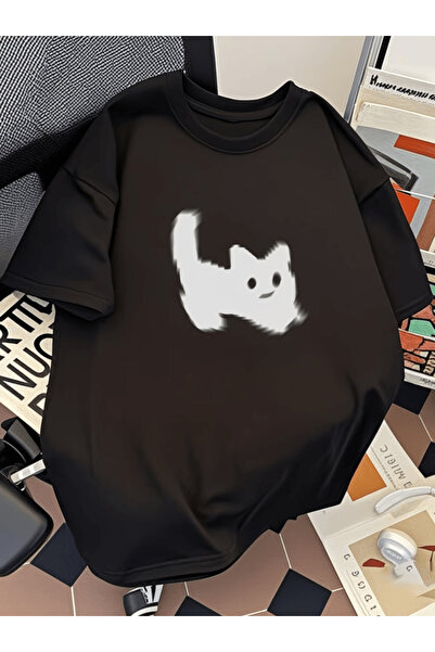 one button Tricou supradimensionat premium cu imprimeu Graffiti Cat