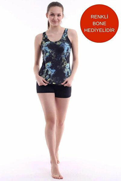 SUERTO Kadın Şortlu Tankini Esnek Likralı Kumaş Şortlu Astarlı