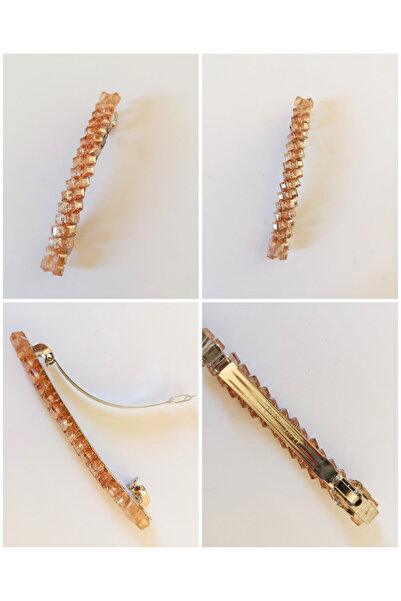 chibi إكسسوار شعر أنيق بلون الشمبانيا اللامع مع مشبك تلقائي مزين بخرز كريستال...