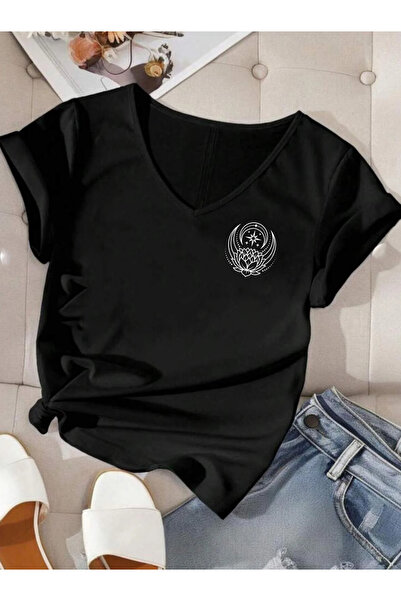 SUNFREE تيشيرت نسائي أساسي من القطن الممشط بأكمام قصيرة وياقة على شكل حرف V م...