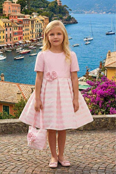 Pamina Girls' Striped Evening Dress Party Gown with Matching Bag, Luxurious B...