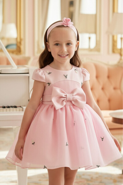 Pamina Baby Girl Evening Dress Rose Embroidered Satin Bow Fluffy Dress and He...