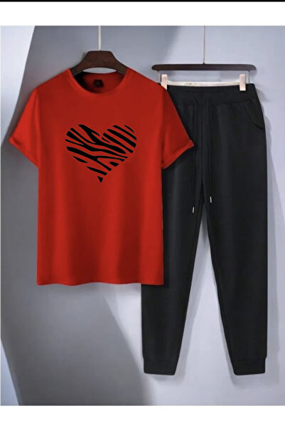 MİDAD Heart print t-shirt - jogger t-shirt crew neck top bottom tracksuit set