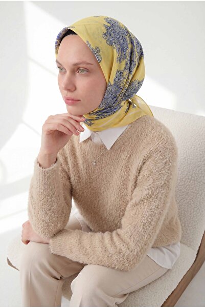 Silk Home Viskon Velora Eşarp Dört Mevsim Barok Floral Desen Limon 90X90