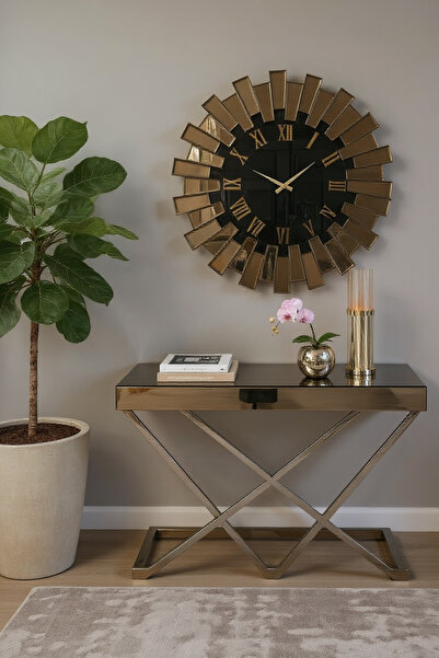 COOLOVS Piyano Aynalı Saat – 80 cm Çapında, Bronz Kenarlarla Zarif ve Modern ...