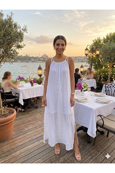 AYASOFYA OTANTIK Rochie de damă din mătase, albă, italiană, cu model simplu, ...