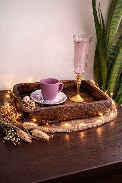 ASLI Handmade Unbreakable Decorative Presentation Tray 27X18 cm Rustic Wood Look