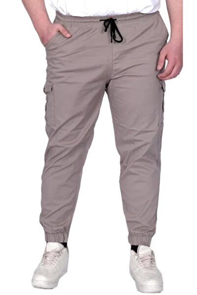 cusseli Big Size Men's Trousers Linen Cargo Jogger 21911 Stone Color