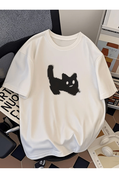 one button Tricou supradimensionat premium cu imprimeu Graffiti Cat