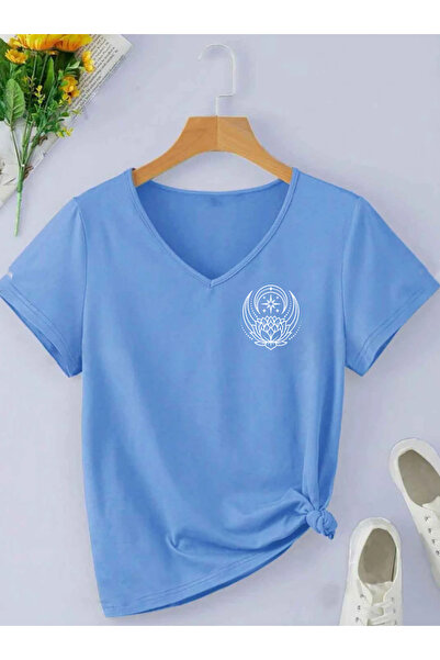 SUNFREE تيشيرت نسائي أساسي من القطن الممشط بأكمام قصيرة وياقة على شكل حرف V م...