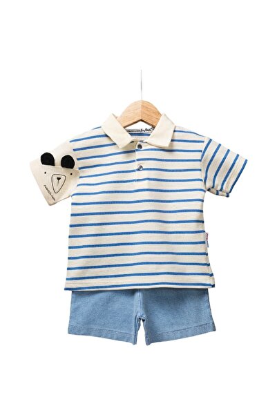 KapsülBebek Polo Collar Striped with Denim Shorts - Baby Boy Set