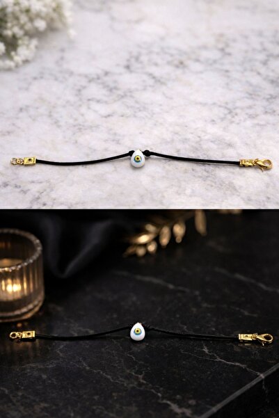 BAKIRCIM STORE Black String Evil Eye Beaded Bracelet with Gold Detail Adjusta...