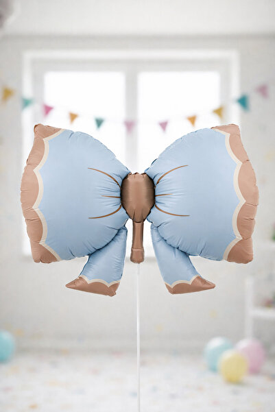 Baloncu Nene Fiyonk Folyo Balon 92 cm Mavi Kurdele Şekilli Doğum Günü Parti S...