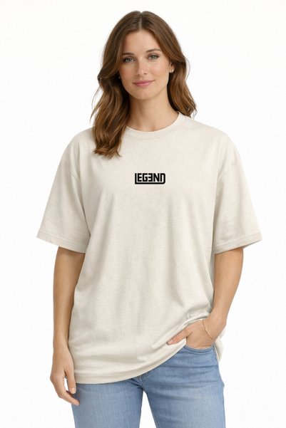 YUVEST Unisex Oversize T-Shirt Legend Printed 100% Cotton Beige Basic Loose Comfortable Summer Men's Women's T-Shirt