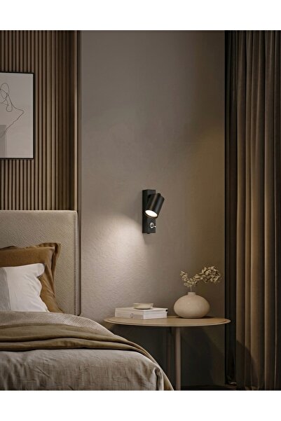 demet habek mylights Gu10 Wall Sconce Led Spot Light with On/Off Button Bedside Reading Lamp Black Os Ram Energy Saving Bulb