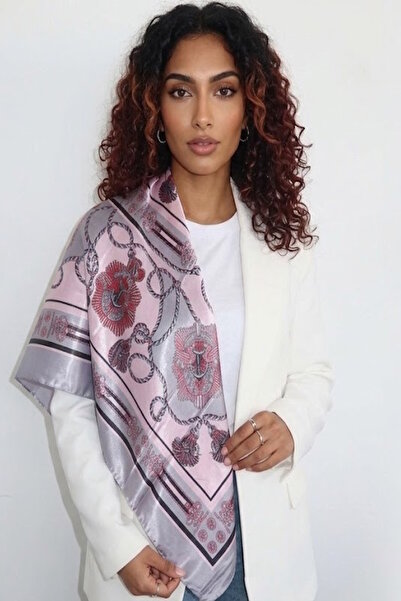 CAŞ DEKORASYON Mixed Color Patterned Satin Shawl Scarf 90X90Cm