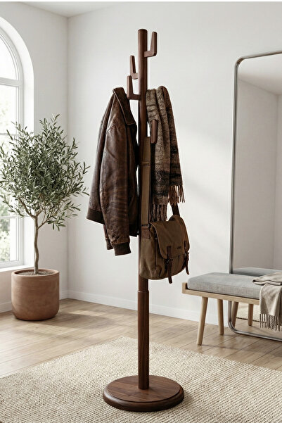 Woodenbend Leonor Ceviz Masif Kayın Ahşap Askılık 178 cm Dekoratif Ayaklı Elb...